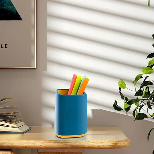 Vista 2 de ZUFECY Soporte para bolígrafos de escritorio, organizador de escritorio, estuche de almacenamiento de papelería con diseño escandinavo para la Azul