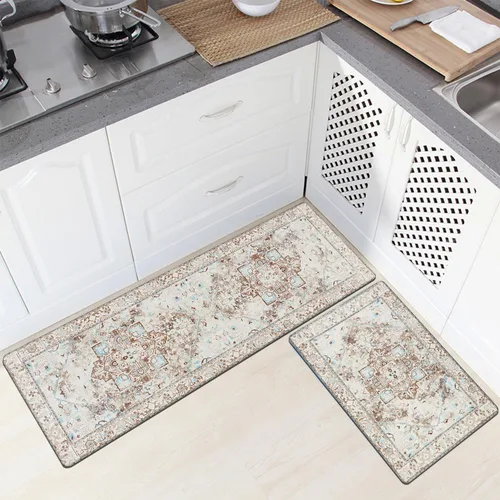 Vista 8 de Cekene Juego de 2 alfombras y tapetes acolchados para cocina, antifatiga, tapetes de cocina para piso, tapetes de cocina estilo bohemio de granja