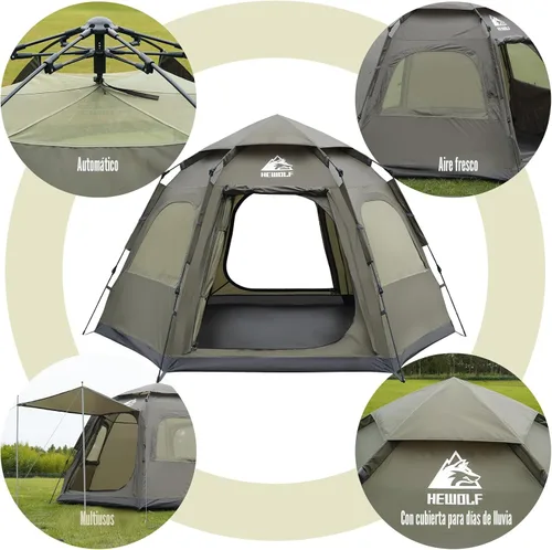 Vista 4 de Hewolf Tiendas de campaña para 3-4 personas para camping, tienda instantánea impermeable fácil de desplegar que se instala en 60 segundos