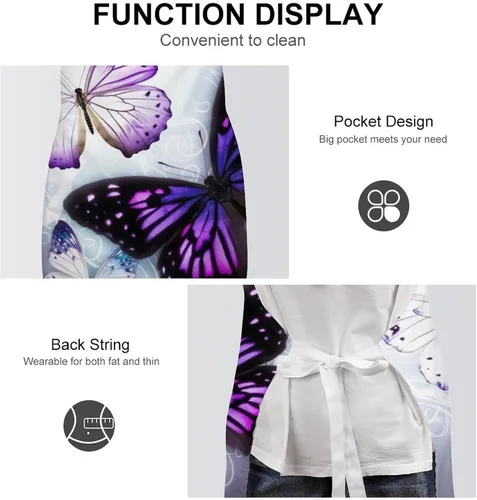 Vista 6 de Personalized White Purple Butterflies Adult Apron, Kitchen Cooking Aprons for Woman Man, Adjustable Bib Apron with Pocket for Baking, BBQ Crafting
