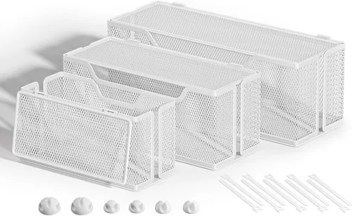 Vista 10 de Marbrasse Paquete de 3 cajas de organización de cables, caja organizadora de cables de malla metálica para cables de TV, ocultación eléctrica