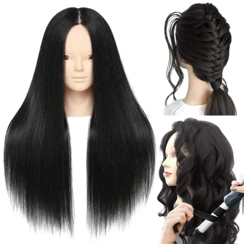 Vista 10 de NAYOO Cabeza de maniquí con cabello y soporte, maniquíes de cabello 60% real para practicar, cabezas de maniquí de cosmetología para práctica