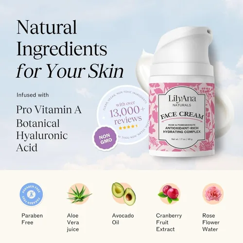 Vista 3 de LilyAna Naturals Hidratante facial y de cuello para mujeres y hombres – Crema hidratante facial y de cuello para piel seca y aclarado de manchas
