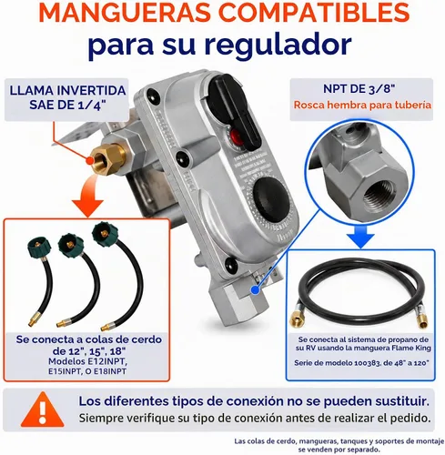 Vista 5 de Flame King (ACR-2) Regulador de gas propano LP de dos etapas, con cambio automático sin coletas para RVs, furgonetas, remolques