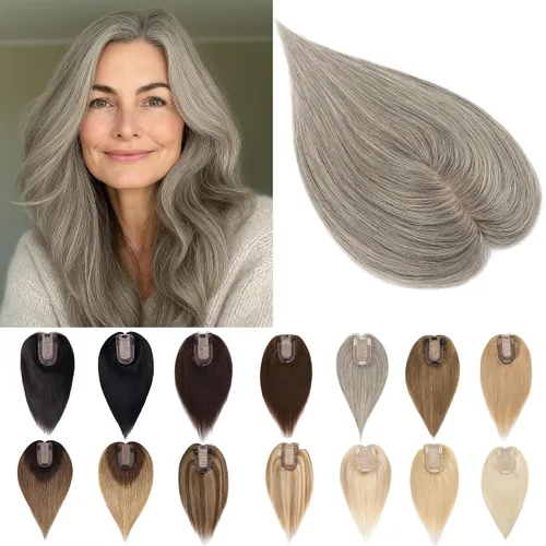 Vista 35 de SEGO Toppers para el cabello para mujer, cabello humano real con flequillo, 2.8 x 5.1 in, base de seda, 100% cabello humano Remy, clip en la parte