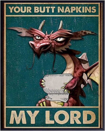Vista 10 de Your Butt Napkins My Lord FRAMED - Decoraciones de dragón - Decoración gótica de baño - Decoración medieval - Divertido arte de pared de baño - Arte