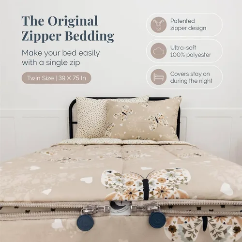 Vista 2 de Beddy's Juego de ropa de cama todo en uno con cremallera para niños, diseño Beige