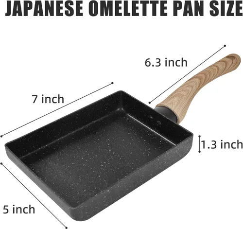 Vista 2 de Sartén de tortilla japonesa,Sartén antiadherente para huevos Tamagoyaki,Sartén rectangular pequeña con tapa,Espátula de silicona y cepillo