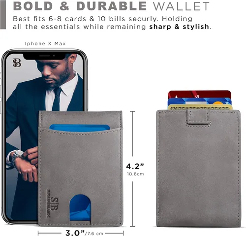 Vista 35 de SERMAN BRANDS RFID Blocking Slim Bifold Genuine Leather Thin Minimalist Front Pocket Wallets for Men Billfold Wallet Men Gift