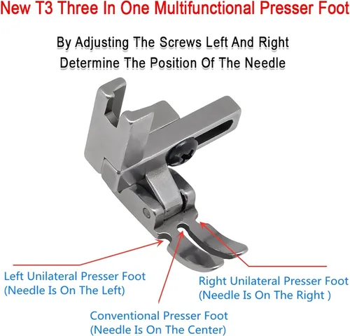 Vista 4 de Universal Foot #T3 - Prensatelas ajustables con cordón/regular/cremallera para accesorios de máquina de coser industrial de 1 aguja