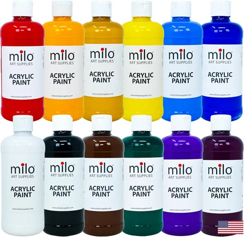 Vista 11 de milo Juego de 6 pinturas acrílicas fluorescentes Botellas de 4 onzas Paquete de pintura acrílica de colores neón para estudiantes Hecho