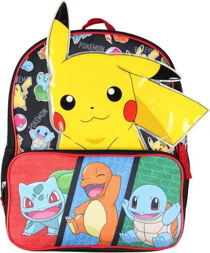 Vista 2 de Bioworld Pokemon Mochila 3D Pikachu Bulbasaur Squirtle Charmander 14" Mochila de viaje escolar para niños