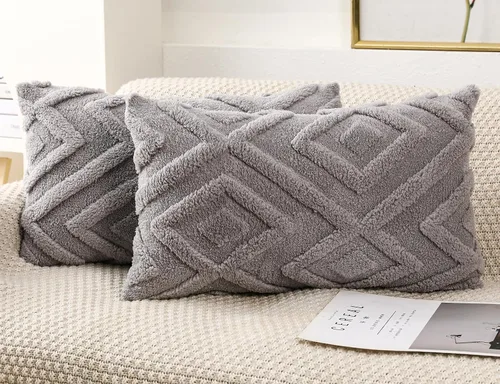 Vista 15 de Juego de 2 fundas de almohada de piel sintética beige de 16x16, funda de almohada decorativa de cuadros suave estilo boho para sofá, cama, sala