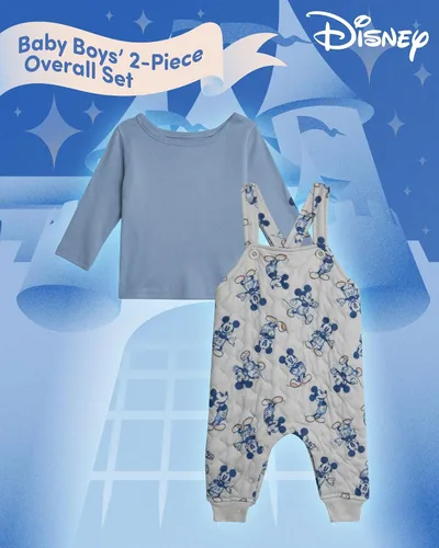 Vista 2 de Disney Conjunto general de Mickey Mouse para bebé, 2 piezas, mameluco con camisa de manga larga para recién nacido (0-9 meses)
