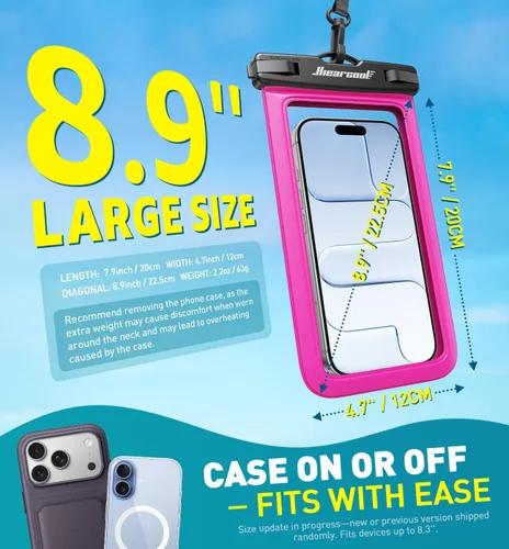Vista 27 de Hiearcool Funda impermeable IPX8 para iPhone 17/16/15/14 Pro Max, bolsa seca para teléfono celular para artículos esenciales de playa y crucero