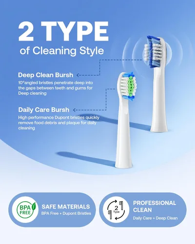 Vista 3 de Bitvae Cabezales de repuesto para cepillos de dientes eléctricos D2, estilo de 2 tipos, paquete de 5 Recambios de cabezales de cepillo de dientes