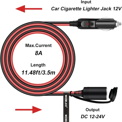 Vista 4 de Cable de extensión para encendedor de cigarrillos, 16 AWG, 12 pies, máx.150 W, 13 A, cable de extensión de automóvil de 12/24 voltios