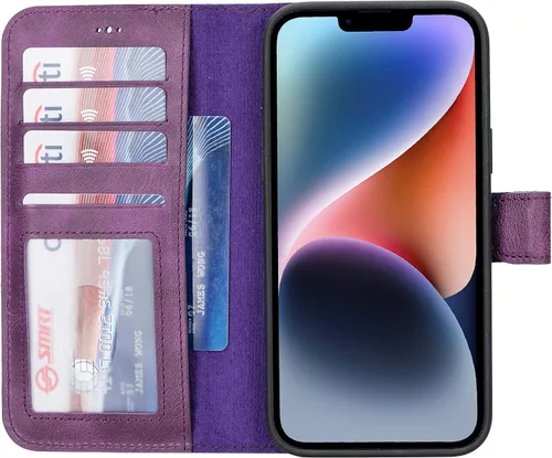 Vista 70 de HARDISTON Funda de piel auténtica hecha a mano compatible con iPhone 11 Pro de 5.8 pulgadas, funda magnética desmontable con tarjeteros - bordes