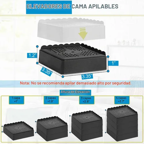 Vista 2 de Elevador de cama de 1 pulgada, 2 pulgadas, 3 pulgadas, 4 pulgadas de alta resistencia, elevador de muebles ajustable para mesa, escritorio, sofá