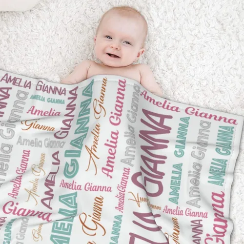 Vista 4 de Mantas de bebé personalizadas para niñas y niños, mantas de bebé personalizadas con nombre para niños y niñas, regalos personalizados para bebés