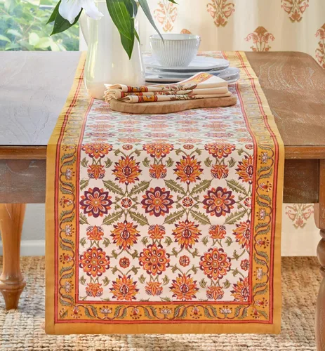 Vista 15 de Camino de mesa rosa – 18 x 120 pulgadas, centro de mesa de comedor impreso a mano 100% algodón lavable para decoración del hogar boho y granja