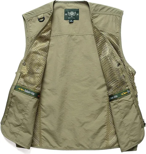 Vista 5 de Chaleco Flygo para hombre, para pesca, trabajo, safari, viaje de reportajes o para actividades al aire libre en verano, con bolsillos