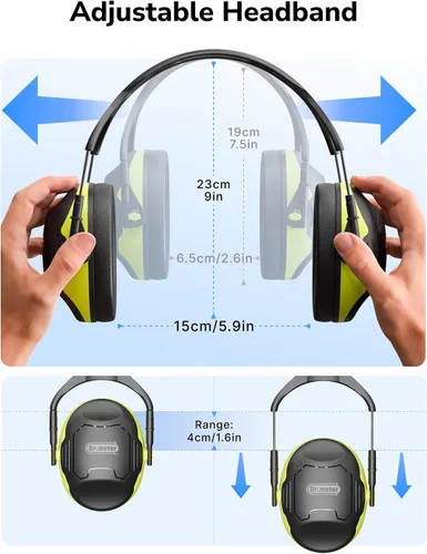 Vista 7 de Dr.meter Orejeras de reducción de ruido, auriculares de protección auditiva Z Negro Verde2