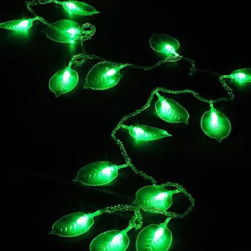 Vista 4 de Guirnalda de luces de hoja verde, 8 pies/8.2 ft, 20 LED, funciona con pilas, luces de hadas de hojas verdes con control remoto, perfecta
