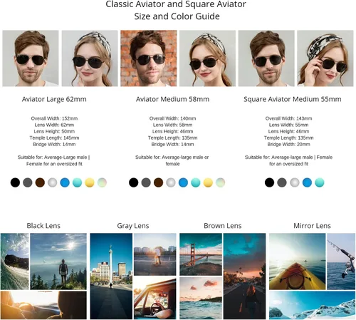 Vista 5 de J+S Lentes de sol de aviador cuadrados clásicos de estilo militar, polarizados, 100% protección UV para hombres y mujeres
