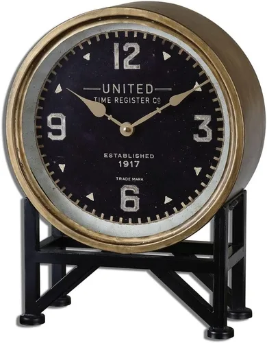 Vista 4 de Uttermost Reloj de mesa Shyam Vintage Brass de 16" de alto