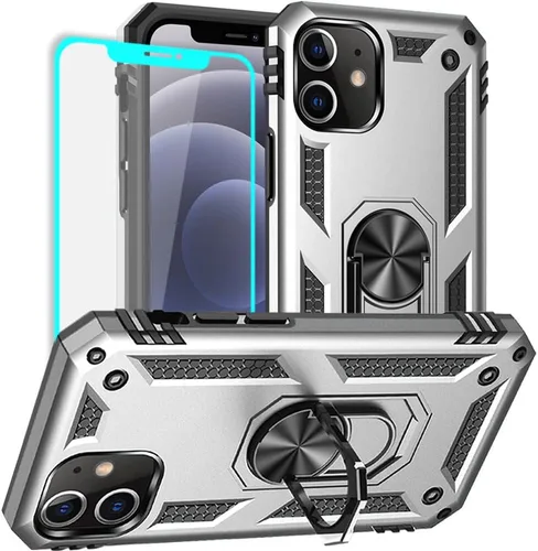 Vista 18 de Yiakeng Funda para iPhone 12 Mini: Funda para iPhone 12 Mini con protector de pantalla HD, fundas protectoras de grado militar con anillo para Verde
