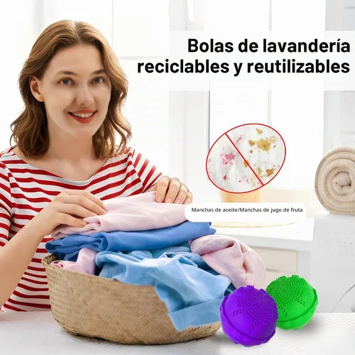 Vista 8 de Juego de 2 bolas de lavandería ecológicas para lavadora, alternativa de detergente natural para limpieza del hogar, suaves para ropa y telas