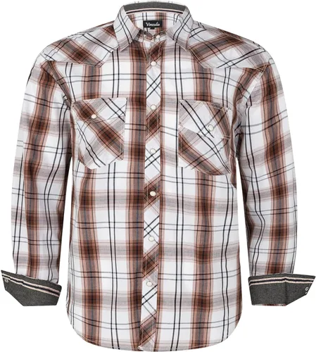 Vista 7 de Camisas occidentales de manga larga con botones para hombre, camisas a cuadros de ajuste regular Blkslub