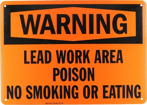 Vista 4 de SmartSign -S-0148 Letrero "Advertencia - Área de trabajo de plomo, veneno, no fumar ni comer" 7" x 10" Aluminio - Negro sobre Naranja