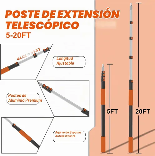 Vista 3 de Buyplus Poste telescópica de 26 pies de alcance, poste extensible de 5 a 20 pies, poste de extensión para rodillo de pintura, poste extensible