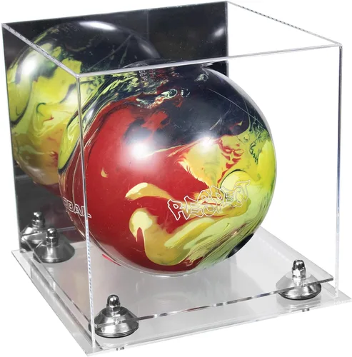 Vista 82 de Better Display Cases Acrylic Bowling Ball Display Case with Mirror Case, Yellow Risers and Clear Base (B33/A028)