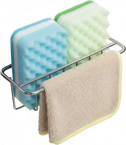 Vista 9 de KESOL Soporte adhesivo para esponja para fregadero de cocina + colgador de paño + soporte para jabón, organizador para fregadero de cocina 2 en 1