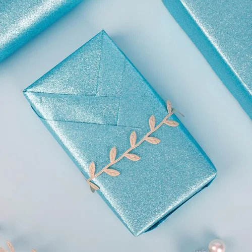 Vista 4 de Homeral Rollo de papel de regalo con purpurina, 46.8 pies cuadrados, azul cielo brillante para Navidad, cumpleaños, bodas, baby shower, despedida