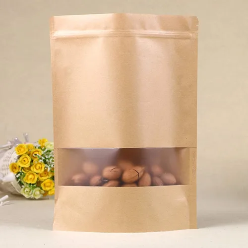 Vista 2 de TYONMUJO 100 bolsas de papel kraft con cierre de cremallera para ventana, bolsas a granel resellables de 3.5 x 5.5 pulgadas