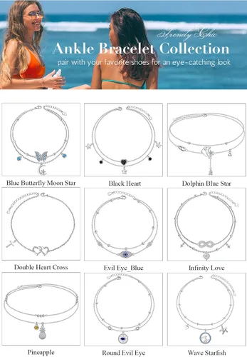 Vista 7 de Ladytree Tobillera ajustable de plata de ley 925 con estrella de mariposa para mujer
