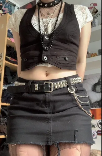 Vista 3 de Chaleco con botones para mujer, corsé corto con espalda cruzada, estilo punk, grunge, ropa de calle