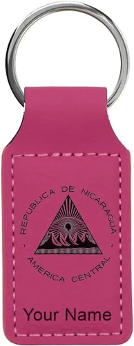 Vista 9 de LaserGram Llavero rectangular, bandera de Nicaragua, grabado personalizado incluido, Bambú