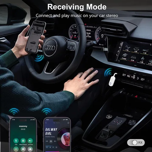 Vista 4 de Adaptador de audio Bluetooth 5.3, receptor transmisor Bluetooth 2 en 1, auriculares inalámbricos, baja latencia, manos libres, adaptador de audio