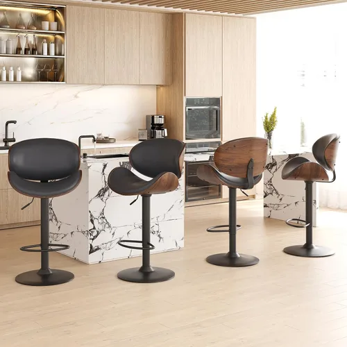Vista 7 de Soohow Juego de 2 taburetes de bar ajustables, ergonómicos y modernos con respaldo para isla de cocina, taburete de bar de piel sintética