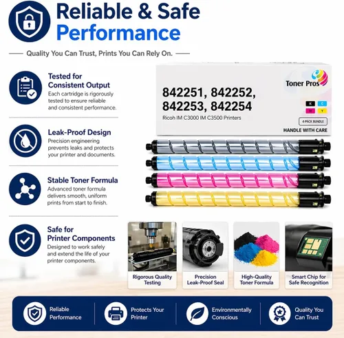 Vista 6 de Toner Pros (TM Compatible [Alto Rendimiento] Tóner (842251, 842252, 842253, 842254) para impresoras Ricoh IM C3000 IM C3500 (paquete de 4 colores)