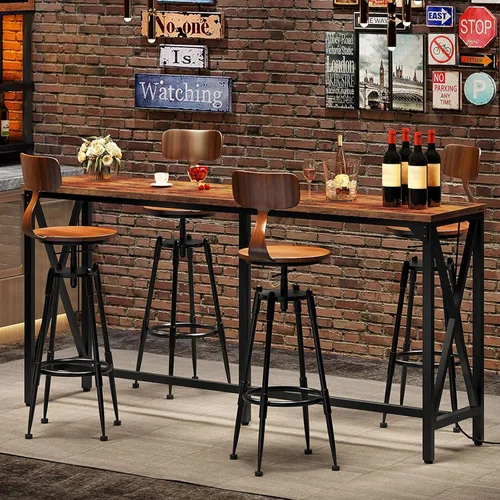 Vista 12 de CHOEZON Mesa de bar de 55 pulgadas, mesa de comedor de cocina con toma de corriente y reposapiés, estilo industrial, para pub, sala de estar, marrón