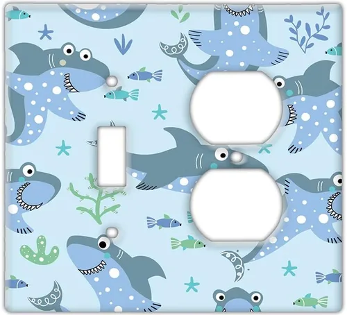 Vista 9 de Decorative Wall Switch Cover Plate - Baby Shark Decor Switch Plate - Makes a Great Nursery Decor With Lots of Blues (Double Blank Cover)