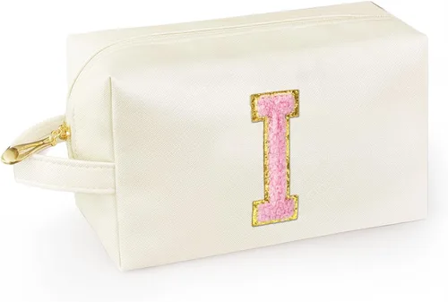 Vista 63 de Bolsa de maquillaje personalizada con inicial con asa, bolsa de cosméticos de preparación con bolsillo interior con cremallera, 8, 9, 10, 11, 12 Rosa
