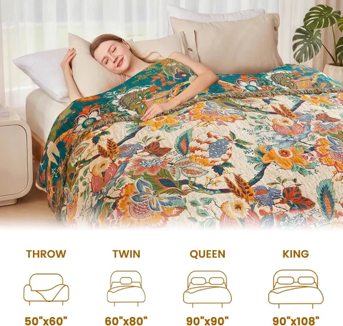 Vista 60 de MSGKV - Manta bohemia/primaveral de algodón para sofá y sala de estar, de gasa acogedora, de 50 x 60 pulgadas 50"x60" Cotton Throw, Woven Bird
