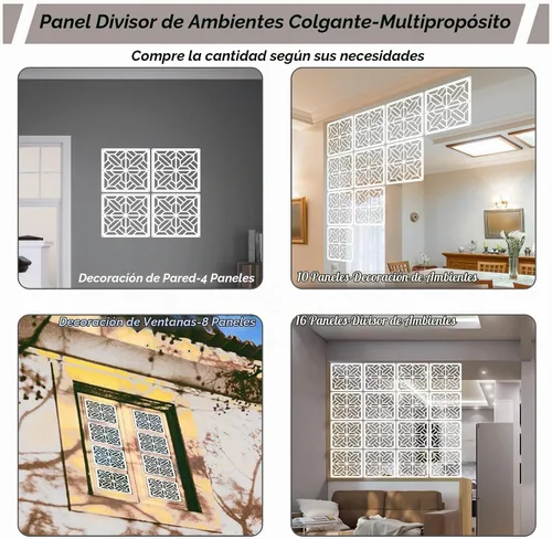 Vista 3 de Lchen Panel divisor de habitación colgante, divisor de pared colgante blanco, 10 piezas de madera y plástico, decoración de oficina en el hogar